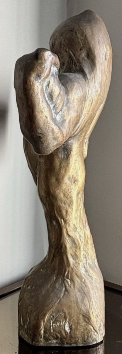 FEVOLA Félix Pascal (1882-1953). Grand troll en bronze patine or nuancée, signé-photo-3