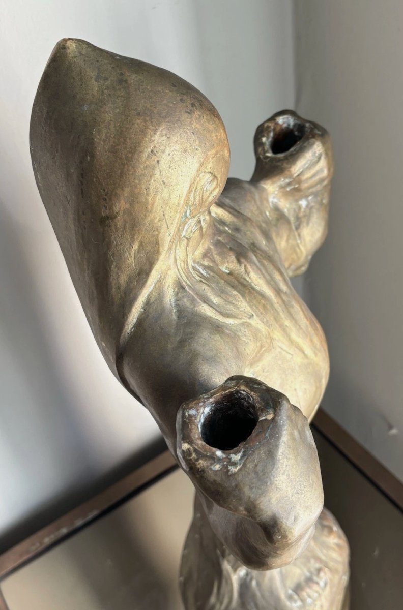 FEVOLA Félix Pascal (1882-1953). Grand troll en bronze patine or nuancée, signé-photo-5