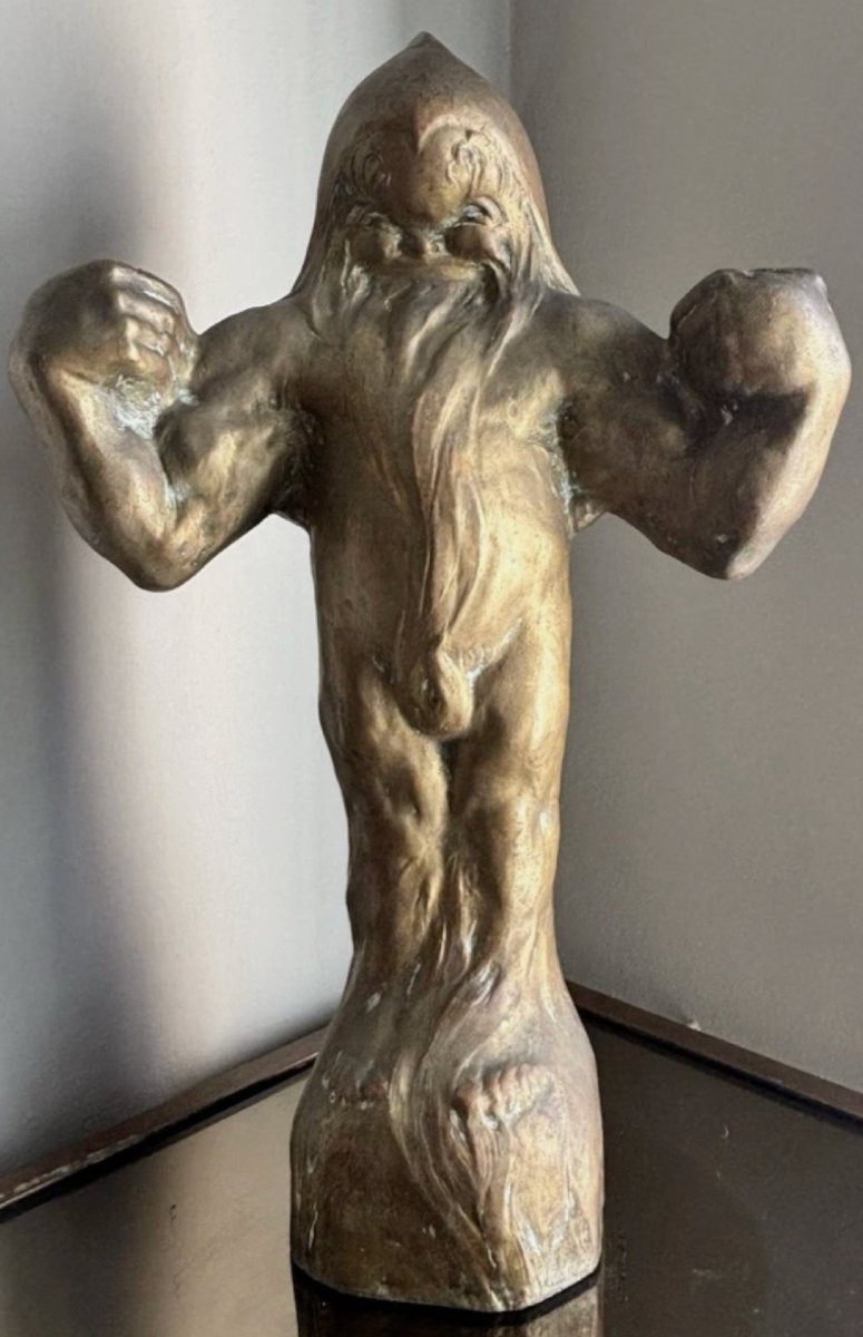 FEVOLA Félix Pascal (1882-1953). Grand troll en bronze patine or nuancée, signé-photo-8