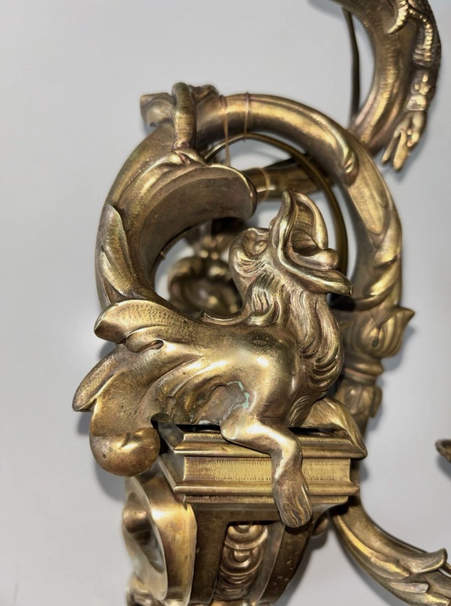 André Charles Boulle Important Sconce With Chimeras In Chased Bronze Height 53cm-photo-2