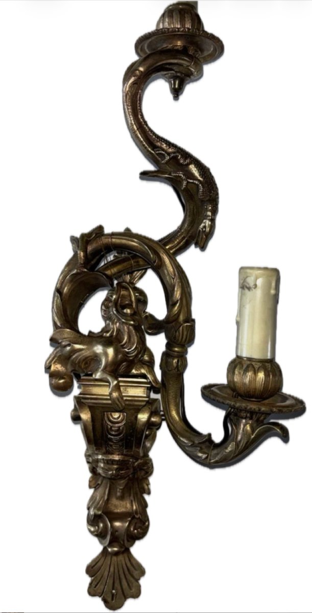 André Charles Boulle Important Sconce With Chimeras In Chased Bronze Height 53cm