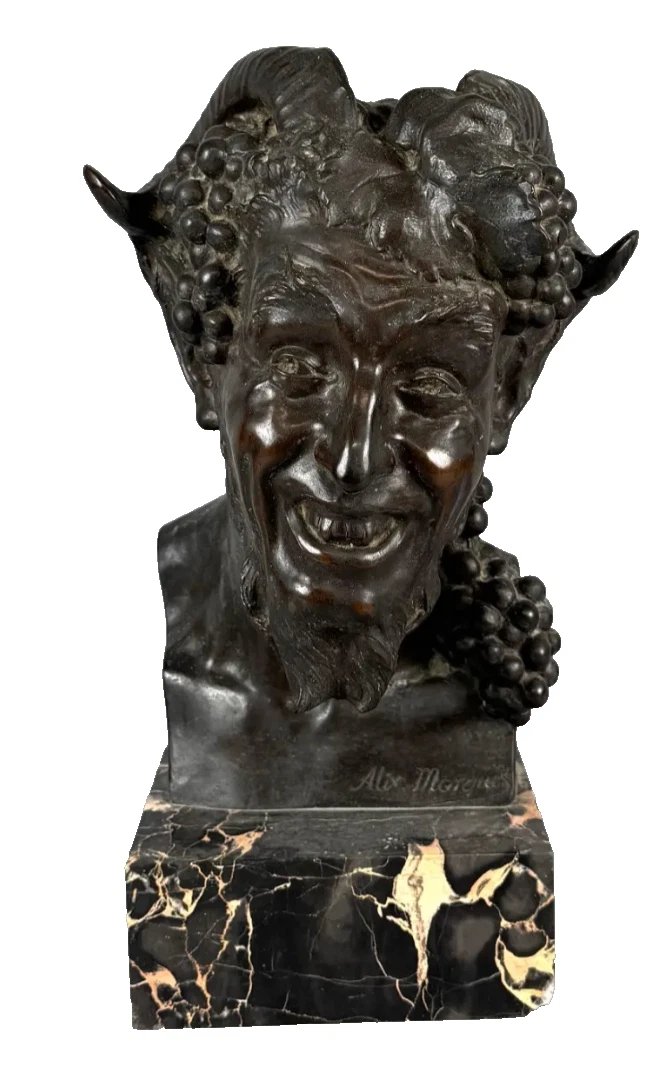Alix MARQUET (1875-1939). Grande tête de faune en bronze. Signé. Hauteur : 38 cm-photo-2