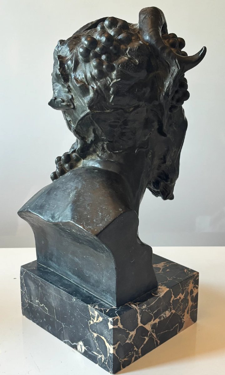 Alix Marquet (1875–1939). Large Bronze Head Of A Faun. Signed. Height: 38 Cm-photo-2