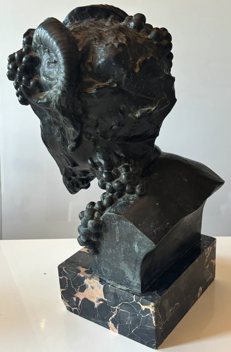 Alix Marquet (1875–1939). Large Bronze Head Of A Faun. Signed. Height: 38 Cm-photo-3