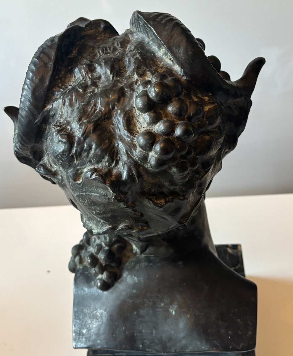 Alix Marquet (1875–1939). Large Bronze Head Of A Faun. Signed. Height: 38 Cm-photo-4
