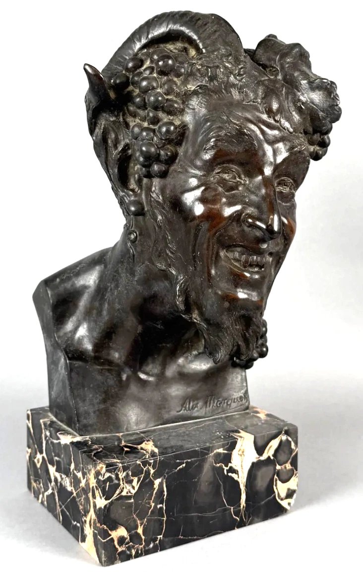 Alix MARQUET (1875-1939). Grande tête de faune en bronze. Signé. Hauteur : 38 cm