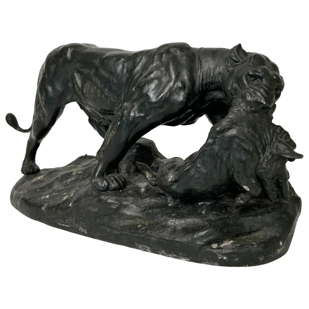 Charles Masson (1822–1894).  A Lioness Or Panther Holding A Warthog In Its Mouth.  Group In