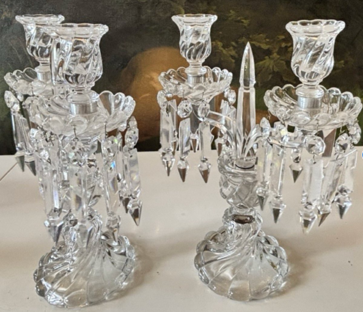 Baccarat  Pair Of Crystal Girandole Candlesticks, Bambou Tors Model, Hallmarked-photo-2