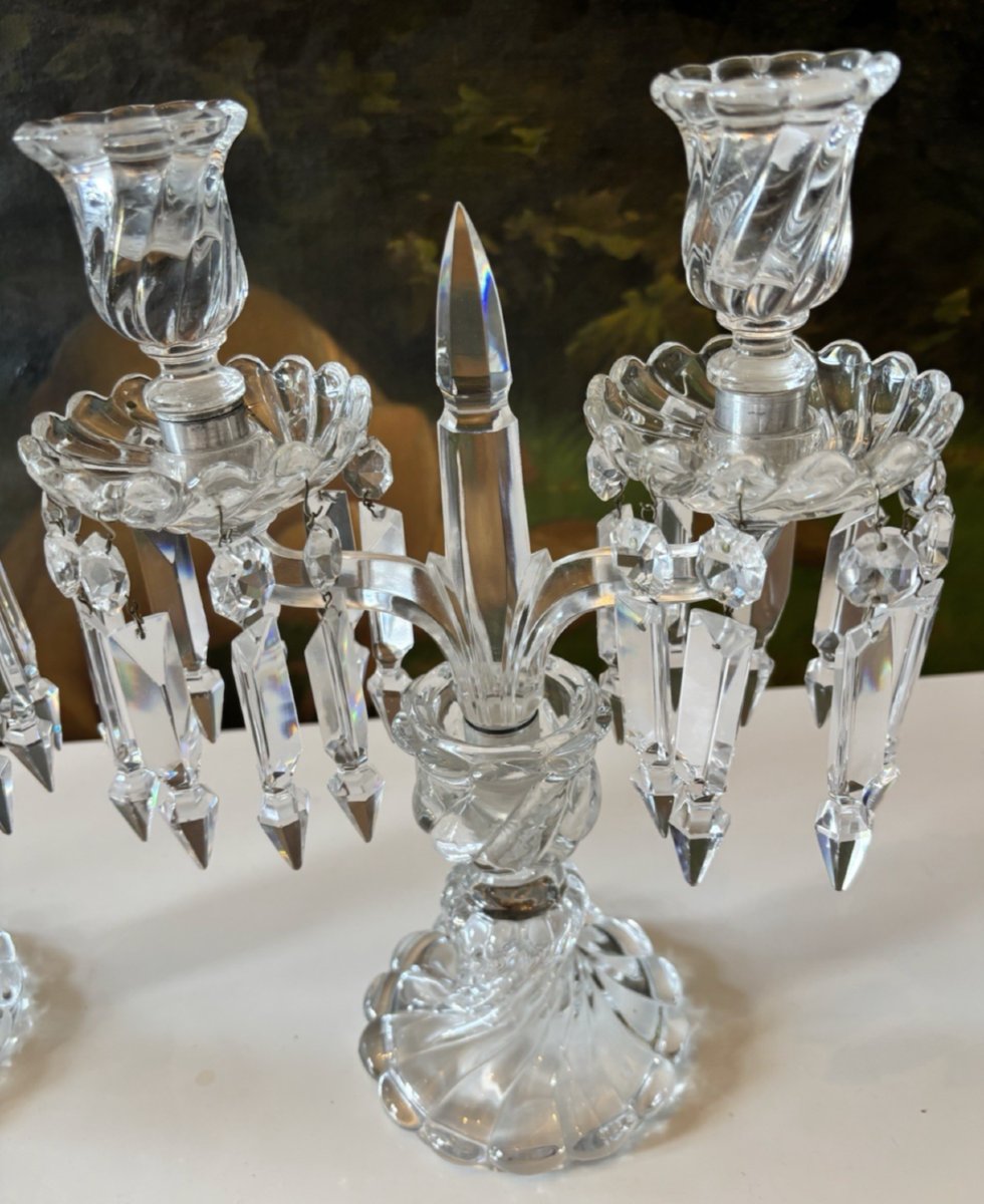 BACCARAT  Paire de chandeliers girandoles en cristal , Modèle Bambou Tors, estampillées-photo-4