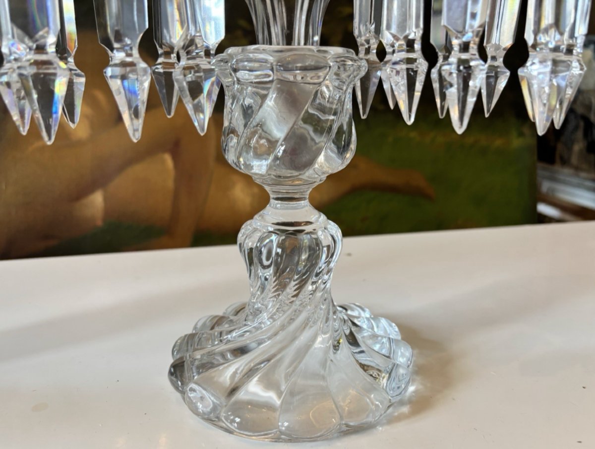 BACCARAT  Paire de chandeliers girandoles en cristal , Modèle Bambou Tors, estampillées-photo-3