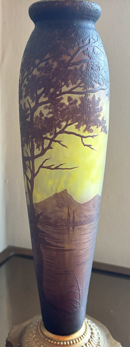 Richard (1900). Large Art Nouveau Night Light In Acid-etched, Double-layer Glass. Signed.-photo-4