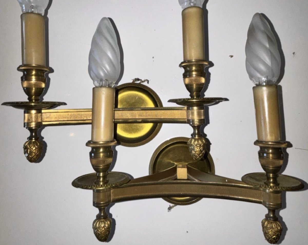 Maison CHARLES Paris. ( Signées )  Paire d'appliques vintage en laiton et bronze doré   -photo-4