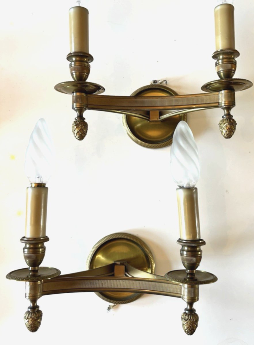 Maison Charles Paris. Pair Of Vintage Wall Sconces In Brass And Gilded Bronze   Signed