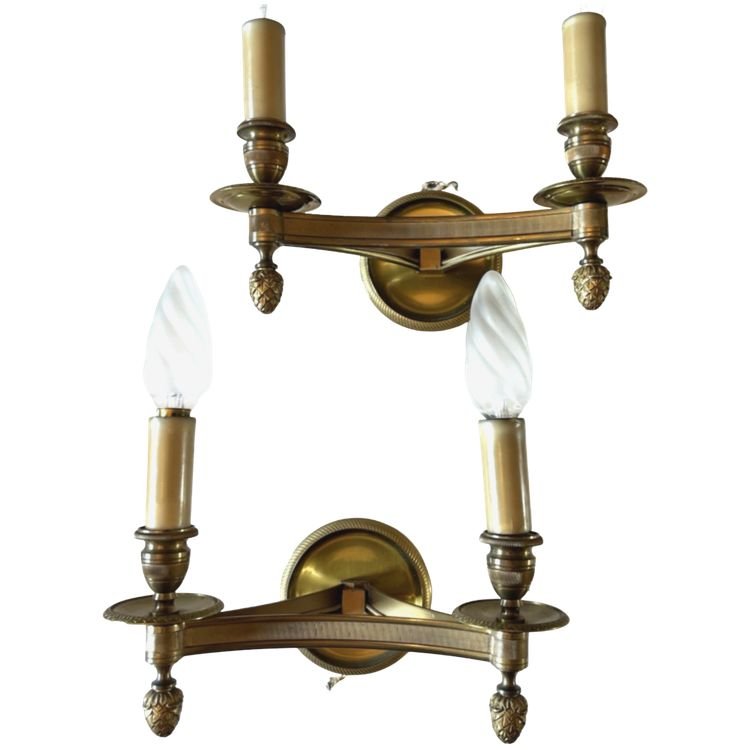 Maison CHARLES Paris. ( Signées )  Paire d'appliques vintage en laiton et bronze doré   