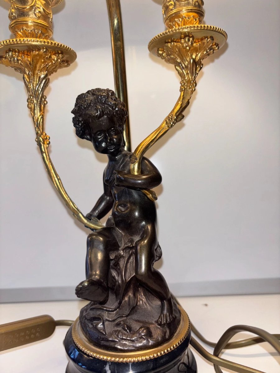 According To Clodion: Pair Of Louis XVI-style Lamps In Chiseled Bronze With Two Patinas-photo-3