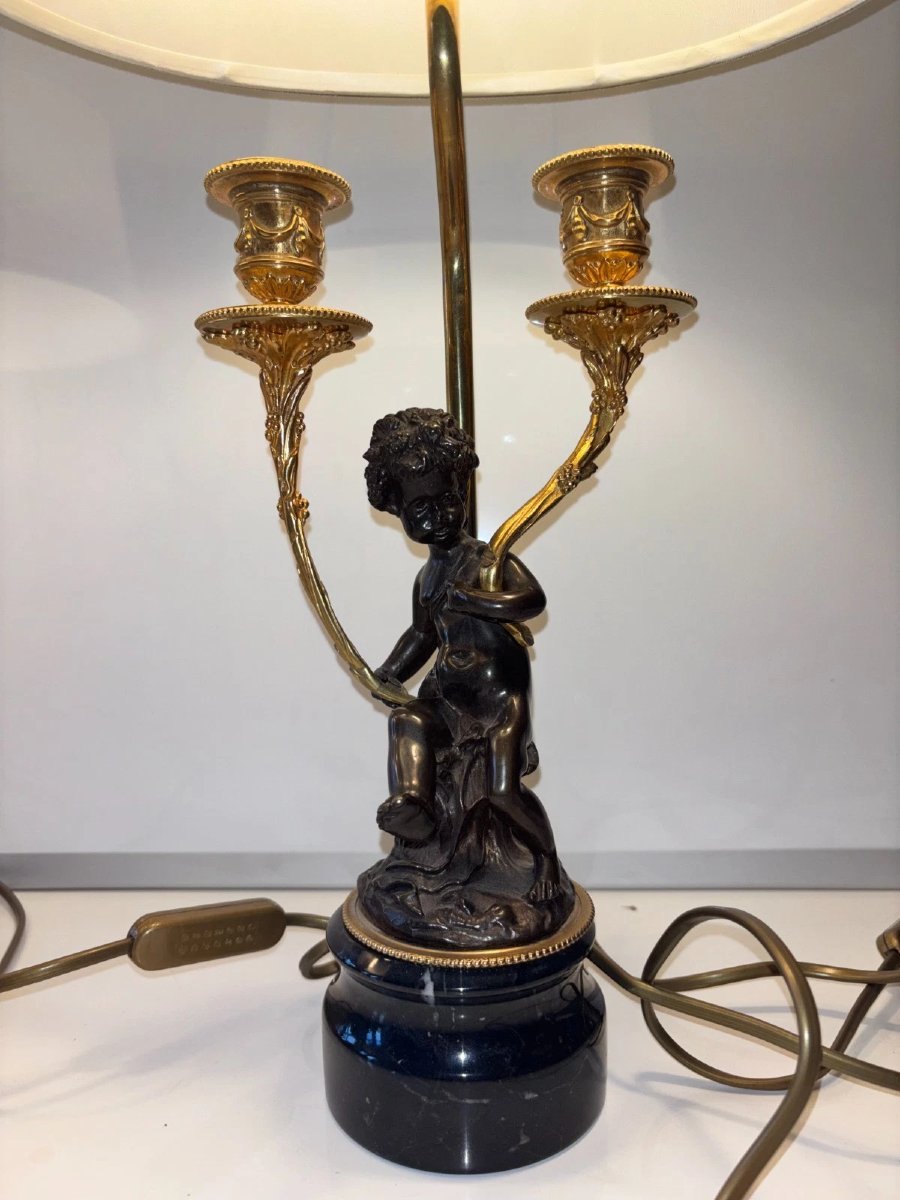 According To Clodion: Pair Of Louis XVI-style Lamps In Chiseled Bronze With Two Patinas-photo-5