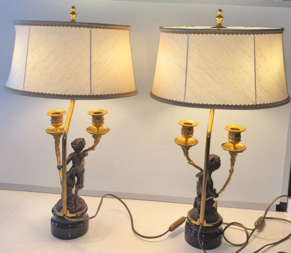 According To Clodion: Pair Of Louis XVI-style Lamps In Chiseled Bronze With Two Patinas-photo-7