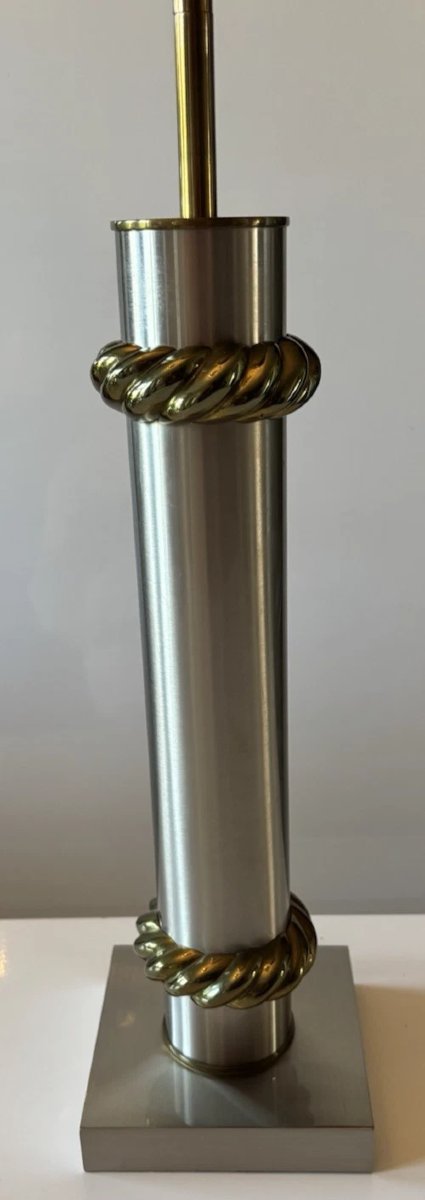 Maison Charles  "florence" Lamp In Brushed Silver-plated Brass And Gilded Bronze. Signed "charles"-photo-3