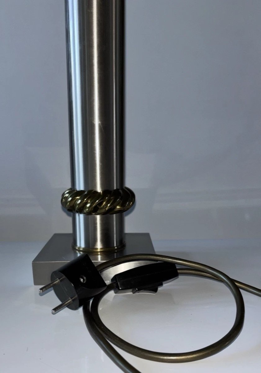 Maison Charles  "florence" Lamp In Brushed Silver-plated Brass And Gilded Bronze. Signed "charles"-photo-4