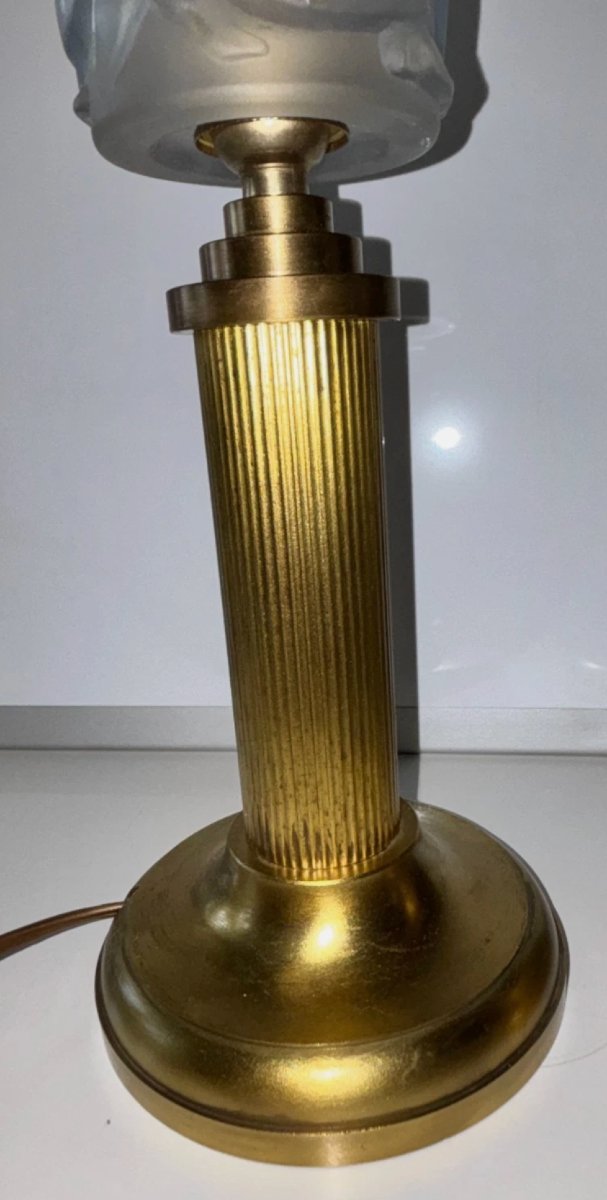 Costebelle Paris: Pair Of Art Deco Lamps Made Of Opalescent Molded Pressed Glass -photo-4