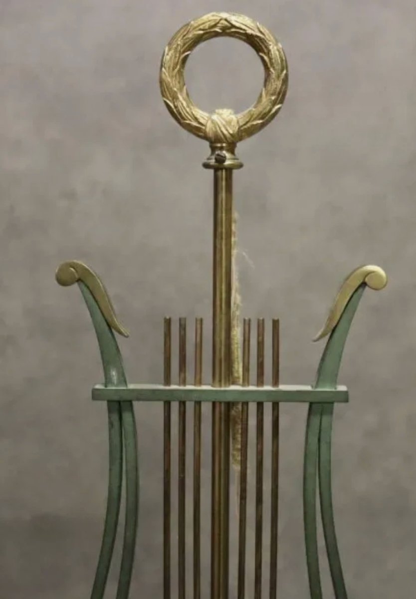 Maison TISSERANT Paris 1930 :  Lustre en bronze, en forme de Lyre et Cariatides-photo-4