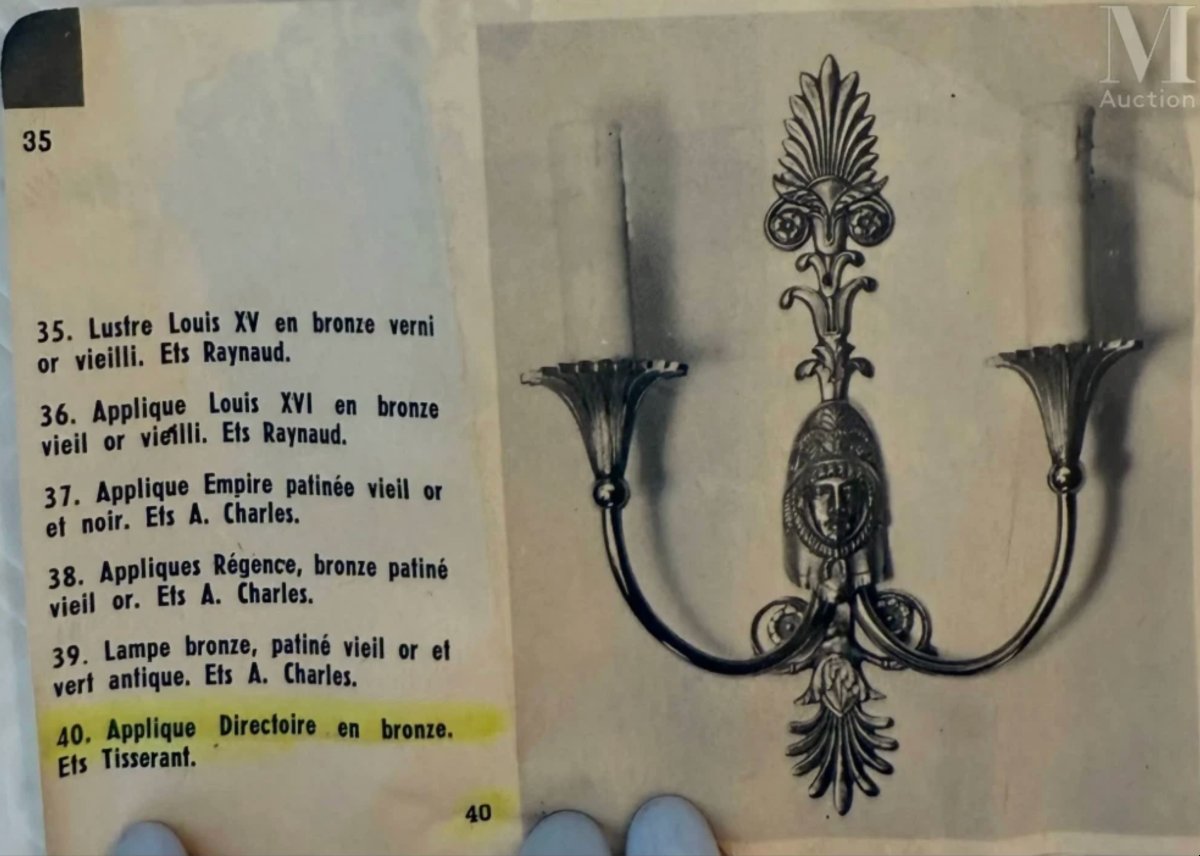 Maison TISSERANT Paris 1930 :  Lustre en bronze, en forme de Lyre et Cariatides-photo-2