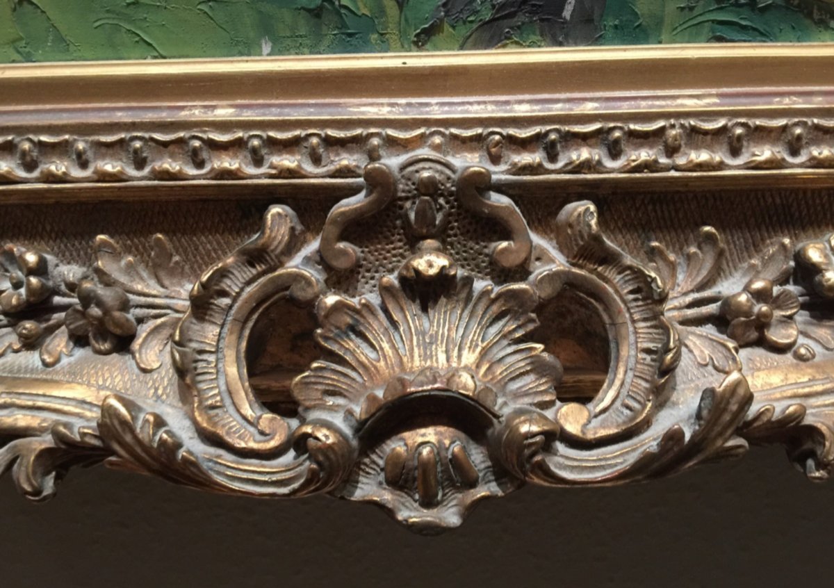 Auguste Apelle  1900   Oil On Canvas From The Early 20th Century In A Large Gilded Wooden Frame With Flanges -photo-2