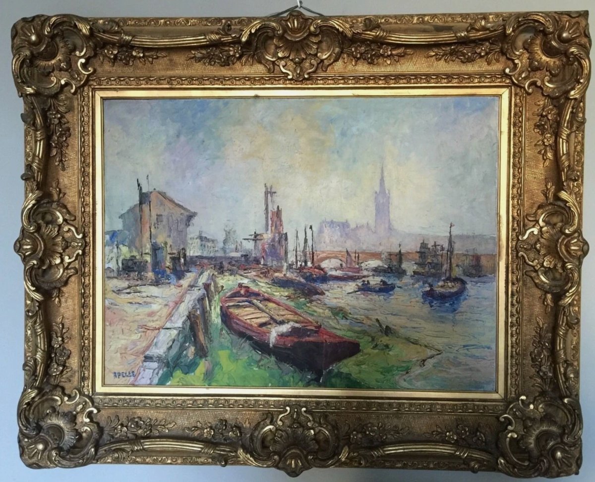 Auguste Apelle  1900   Oil On Canvas From The Early 20th Century In A Large Gilded Wooden Frame With Flanges -photo-3