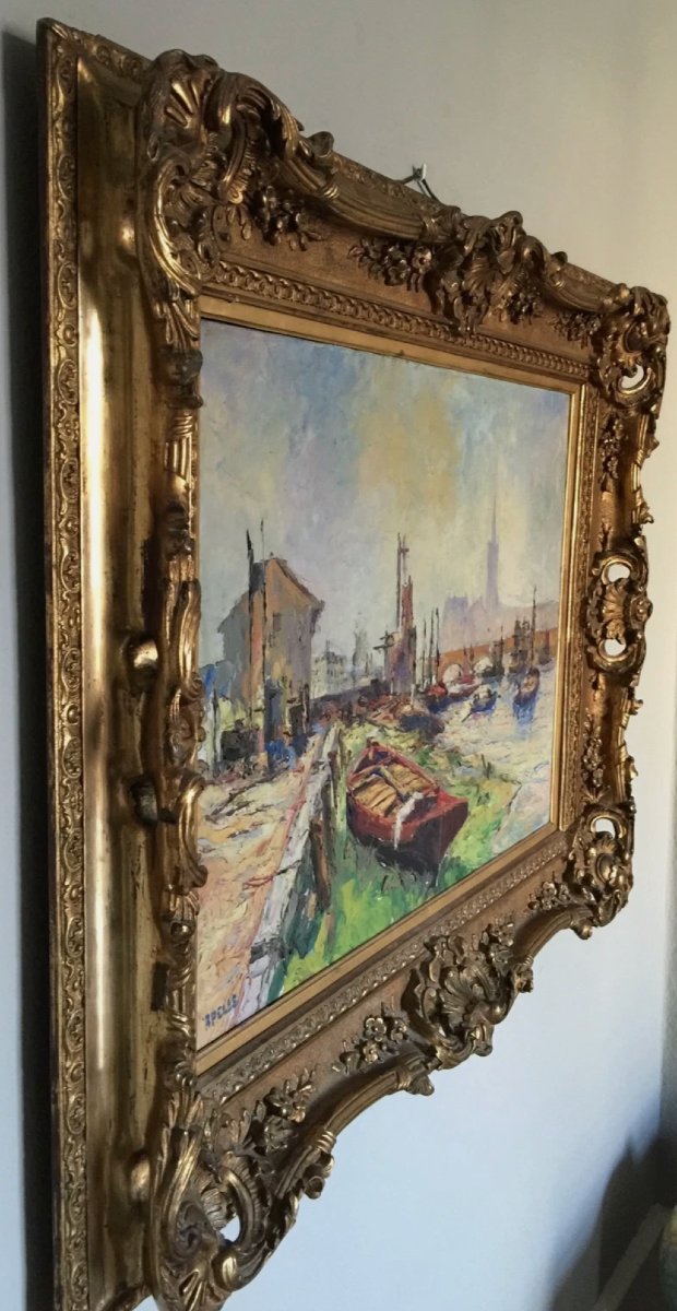 Auguste Apelle  1900   Oil On Canvas From The Early 20th Century In A Large Gilded Wooden Frame With Flanges -photo-4