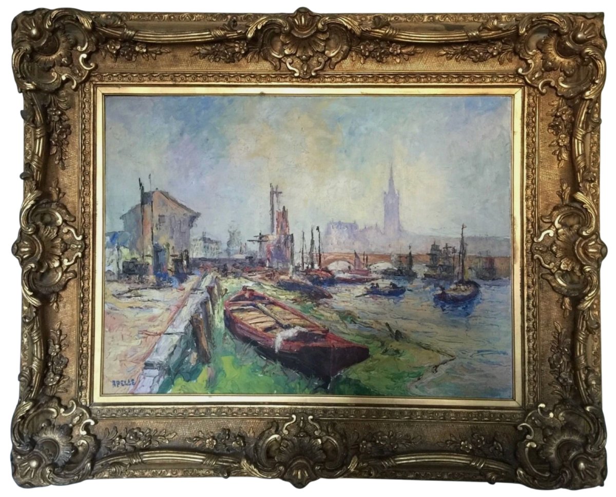Auguste Apelle  1900   Oil On Canvas From The Early 20th Century In A Large Gilded Wooden Frame With Flanges 