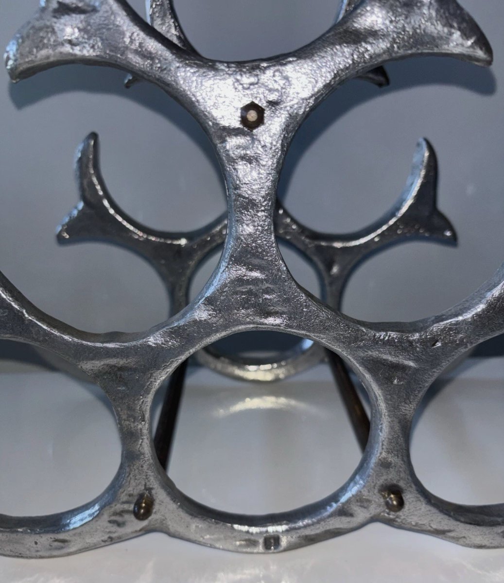 David MARSHALL Casier à bouteilles brutaliste 1970, en aluminium et laiton doré  -photo-2