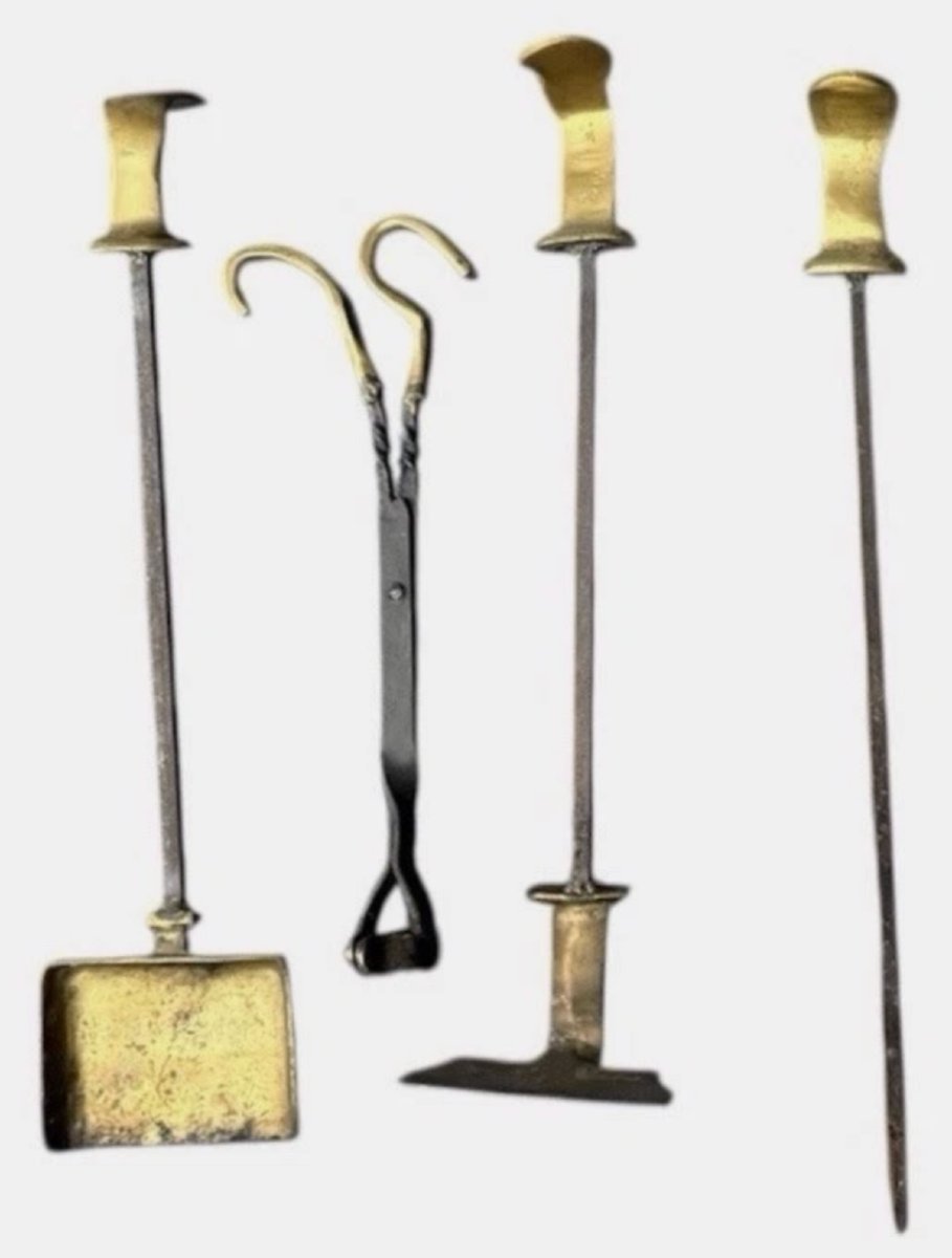 David Marshall   Brutalist Fireplace Set In Wrought Iron And Gilded Bronze. Circa 1970 Signed-photo-3