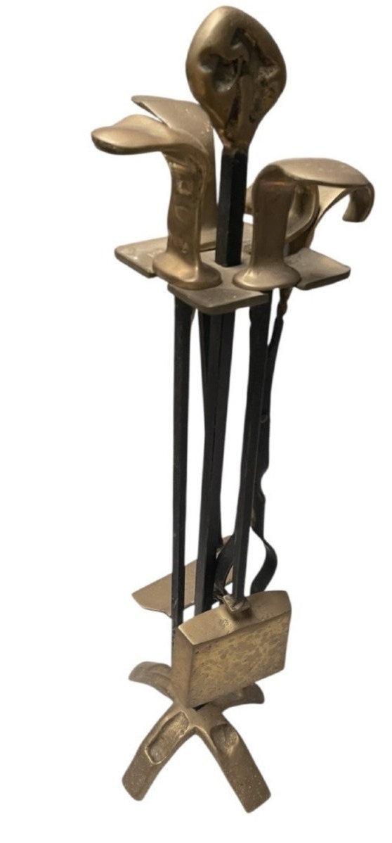 David Marshall   Brutalist Fireplace Set In Wrought Iron And Gilded Bronze. Circa 1970 Signed