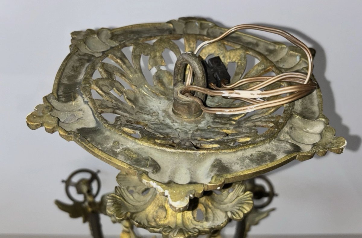 Art Deco Chandelier In Gilded Bronze With Griffin And Acanthus Leaf Motifs, 7 Lights-photo-3