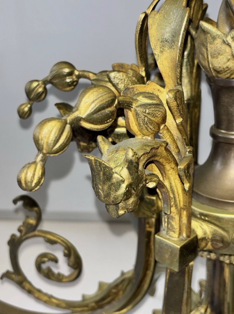 Art Deco Chandelier In Gilded Bronze With Griffin And Acanthus Leaf Motifs, 7 Lights-photo-5