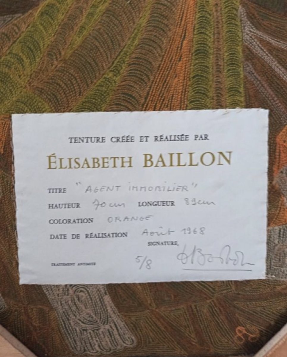 Elisabeth Baillon (born 1941), Textile Tapestry From 1968, Signed And Numbered.-photo-1