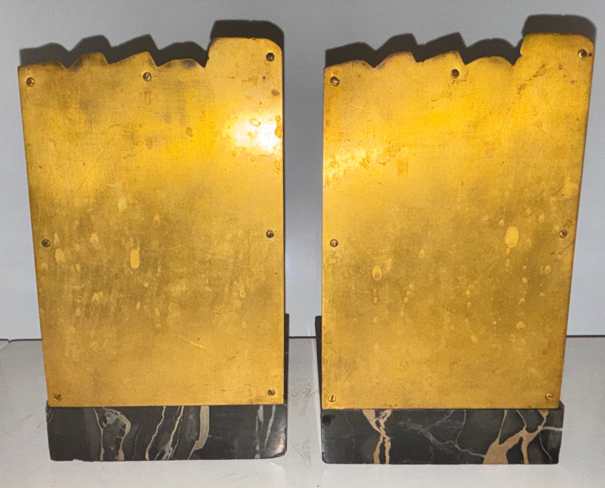Charles Charles (1888–1977) Big Art Deco Gold Bronze Bookends.  Signed-photo-2