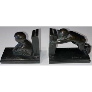 Paul Silvestre & Susse Frères Fondeur Pair Of Faun Bookends Signed With Both Names