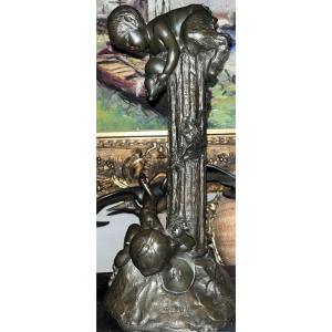 Bofill Antoine (1875-1925) Bronze Group Depicting Two Fauns Having Fun Signed