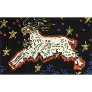 Lurcat Jean (1892-1966) The Goat With The Stars Print On Canvas Mounted On Wooden Frame