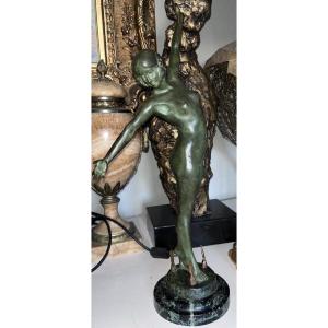 OUILLON CARRERE  Fernand ( Attribué à )  Bronze Art Déco " La Danse De l'épée " Grand Modèle