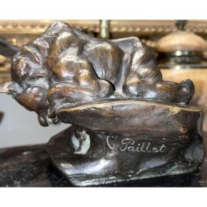 Paillet Charles (1871-1937) Animal Bronze Bear And Rabbit Art Deco Signed