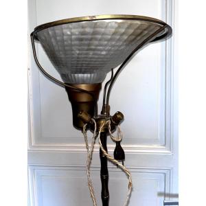 Maisons Malabert Et Bagues Bamboo Bronze Floor Lamp And Glass Reflector Signed