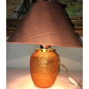 Lalique France Biches Vase Amber Color Transformed Into Table Lamp Signed 