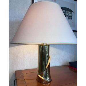 Frigerio Luciano Circa 1970 Large Italian Living Room Lamp In Golden Brass H 60cm