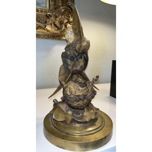 Cain Auguste (1821-1894) Gilt Bronze Group "bird Fight" Signed