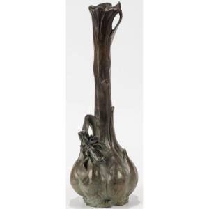 Louis-eugène Maurel (1880-1941) & Goldscheider Bronze Vase, Praying Mantis Signed