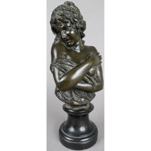 HOUDON Jean Antoine (1741-1828) Buste De Jeune Fille En Bronze. Signé