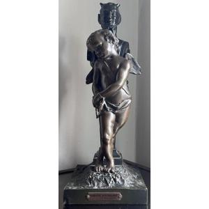 Edouard DROUOT(1859-1945).grand Bronze Signé Satyre & Ange   "l'amour Enchaîné"