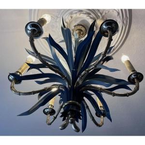 Maison BAGUES Lustre En Bronze, Laiton Et Métal Polychrome En Forme De Bambou à 6 Lumières